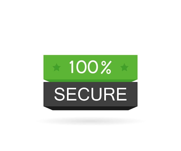 100% Secure button. Badge for commerce website. Modern vector illustration flat style.