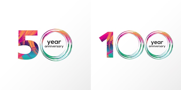 100 set Year Anniversary Vector Template Design Illustration Rainbow Elegant White Background