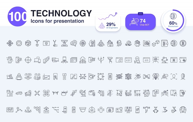 100 Technology line icon for presentation