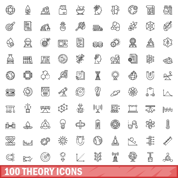 100 theory icons set Outline illustration of 100 theory icons vector set isolated on white background