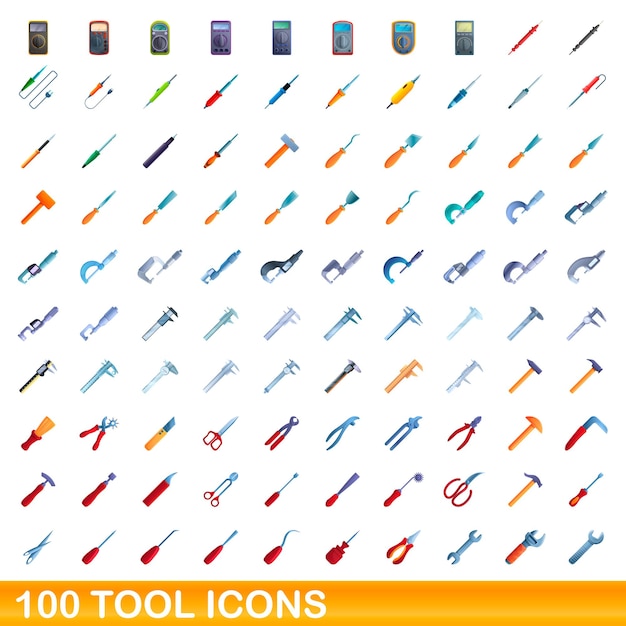 100 tool icons set. Cartoon illustration of 100 tool icons vector set isolated on white background