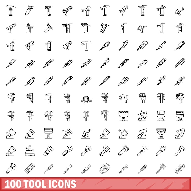 100 tool icons set outline style