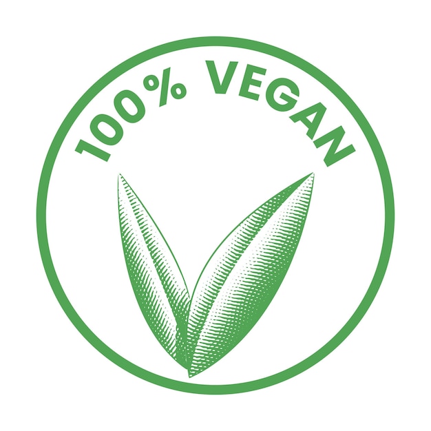 100 Vegan Round Icon with Engraved Green Leaves Icon 1