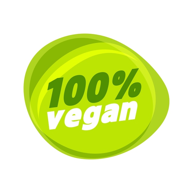 100% vegan sign. Vegan product element green label.