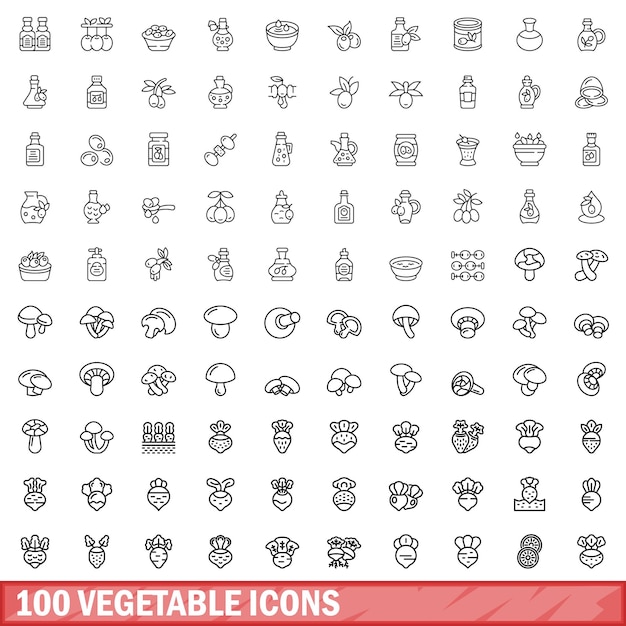 100 vegetable icons set outline style