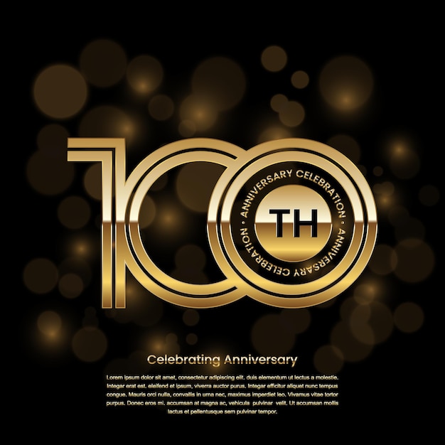 100 years anniversary logo design with gold color and double line style Logo Vector Template