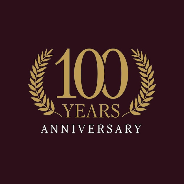 100 years old luxurious logo. 100 th anniversary vector gold colored template framed by palms