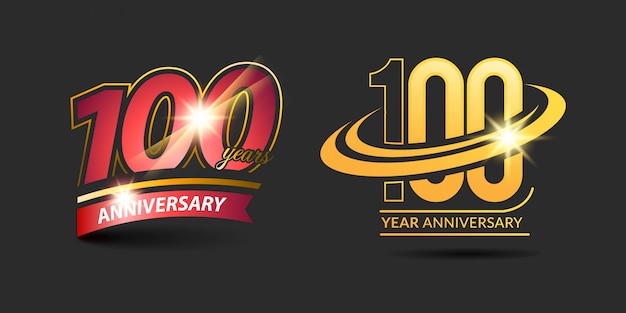 100 Years Red Gold Anniversary Logo with Anniversary Ribbon