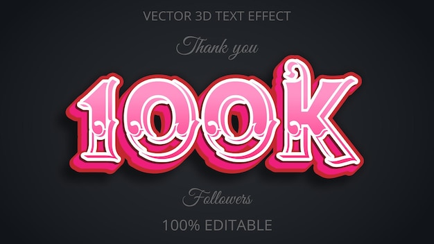 100k 3d text effect pink color