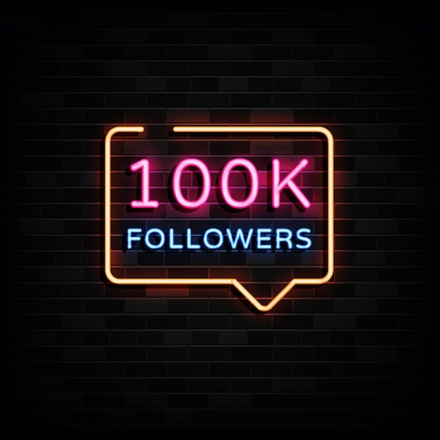 100K followers neon sign illustration