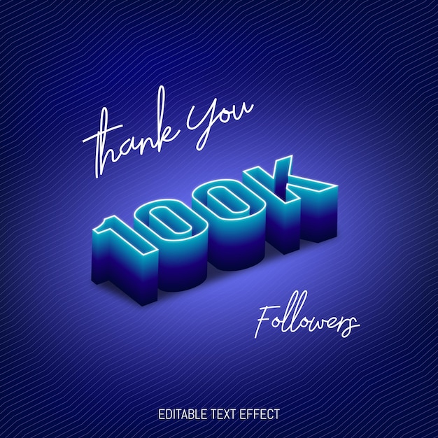 Vector 100k social media followers 3d text style effect