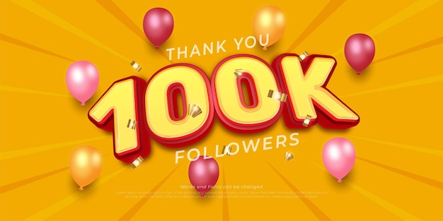 100k social media followers and subscribers with editable font style effect