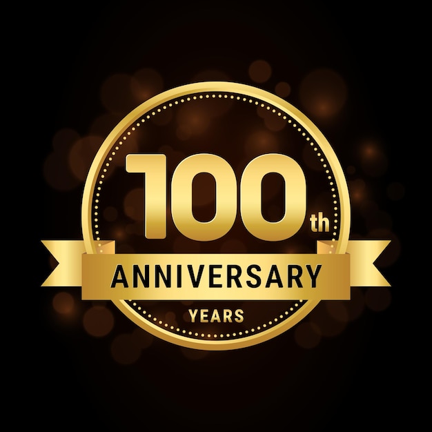 100th anniversary anniversary celebration template design with gold ribbon Logo vector illustration