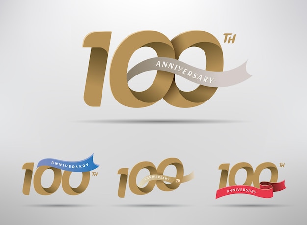 Vector 100th anniversary celebration logotype with alternative number and ribbon design