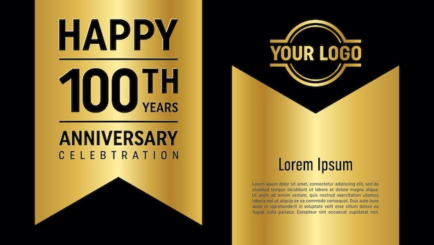 100th Anniversary Celebration template design concept with golden ribbon Vector Template