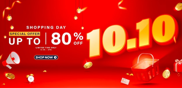 1010 3D Style shopping day sale banner template design for web or social media