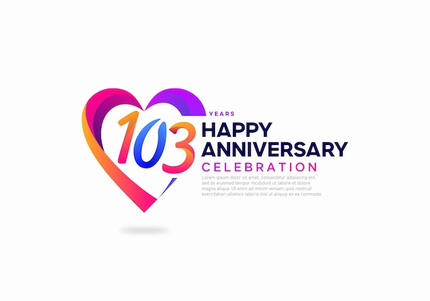 103 years anniversary with love shape icon logo design template