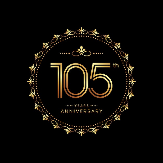 105th anniversary logo design with a golden number and circular ornament concept