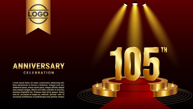 105th Anniversary Template design with golden stage for celebration event Vector Template