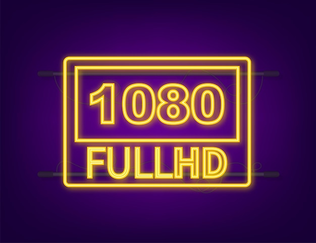 1080 full hd video settings sign. Neon icon. Vector stock illustration.