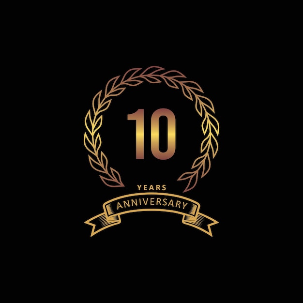 10st anniversary logo with gold and black background