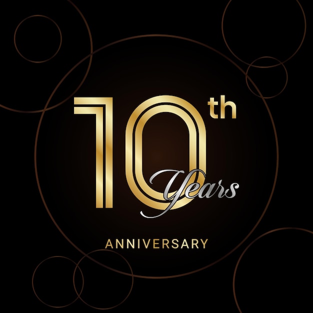 10th Anniversary Celebration with golden text Golden anniversary vector template