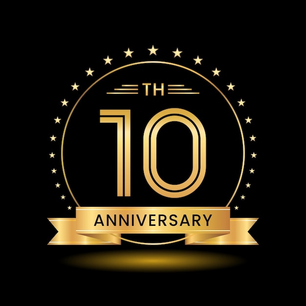 10th Anniversary logo design Golden number concept design Line Art style Logo Vector Template