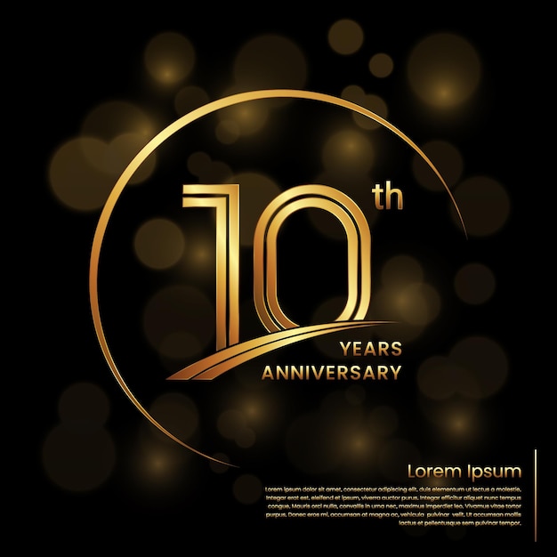 10th Anniversary logo design with double line numbers Golden anniversary template Vector Logo Template