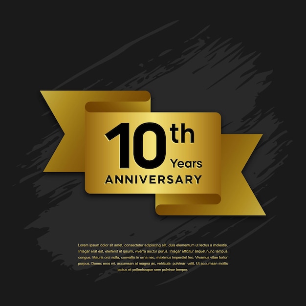 10th anniversary template design with golden ribbon for birthday celebration event Vector Template