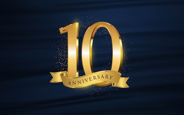 10th anniversary with illustrations 3d figures gold wallpaper / Background