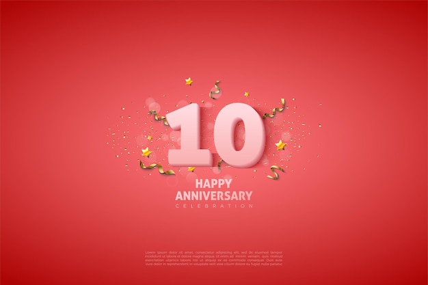 10th Anniversary with numbers and little stars on pink background