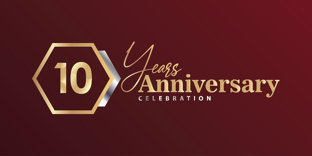 10th Year Anniversary Celebration Golden and Silver Color with Hexagon Shape for Celebration Event.