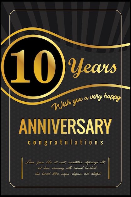 10th years anniversary, vector design for anniversary celebration with gold and black color.