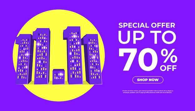 11.11 Sale shopping day with building number concept banner template design.