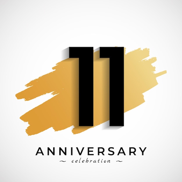 Vector 11 year anniversary celebration with gold brush symbol isolated on white background