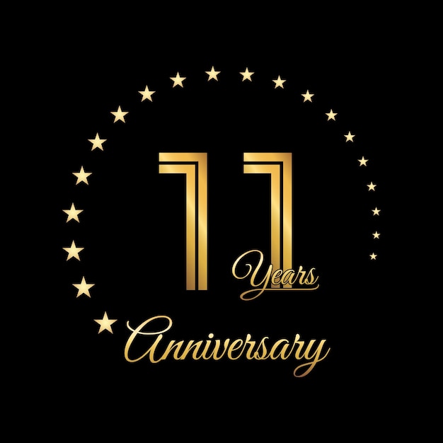 11 Years Anniversary logo design with golden color Handwriting style Line Art Logo Vector Template