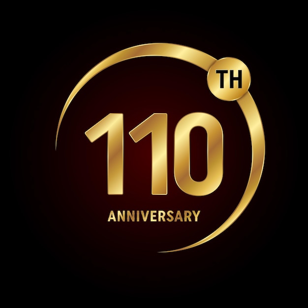 110th anniversary logo design with golden text and ring Logo Vector Template Illustration