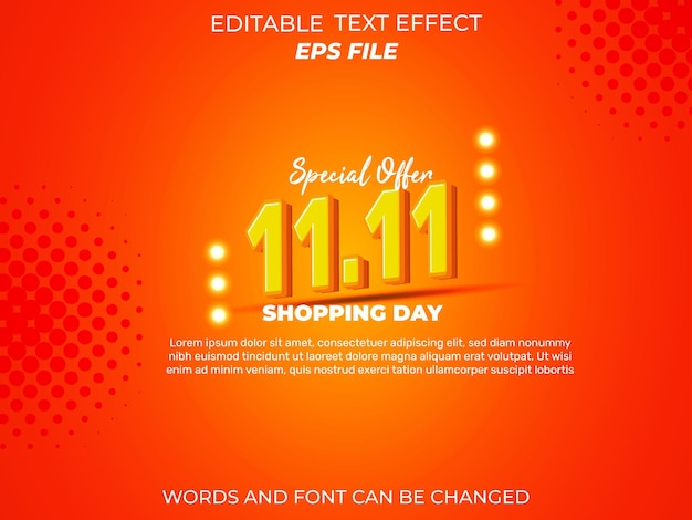 1111 shopping day anniversary text effect 3d text editable for commercial promotion