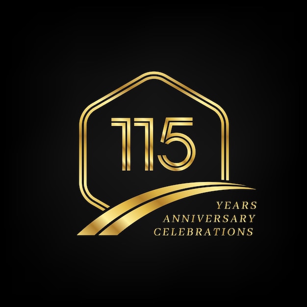 115 years anniversary Lined gold hexagon and curving anniversary template