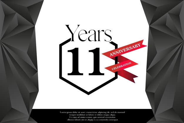 Vector 11th anniversary celebration logo template isolated on white black and red ribbon vector design