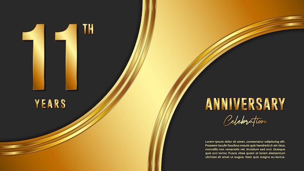 11th Anniversary Celebration template design with gold background and numbers Vector Template