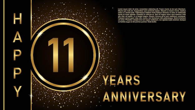 11th Anniversary Gold color template design for birthday event Vector Template