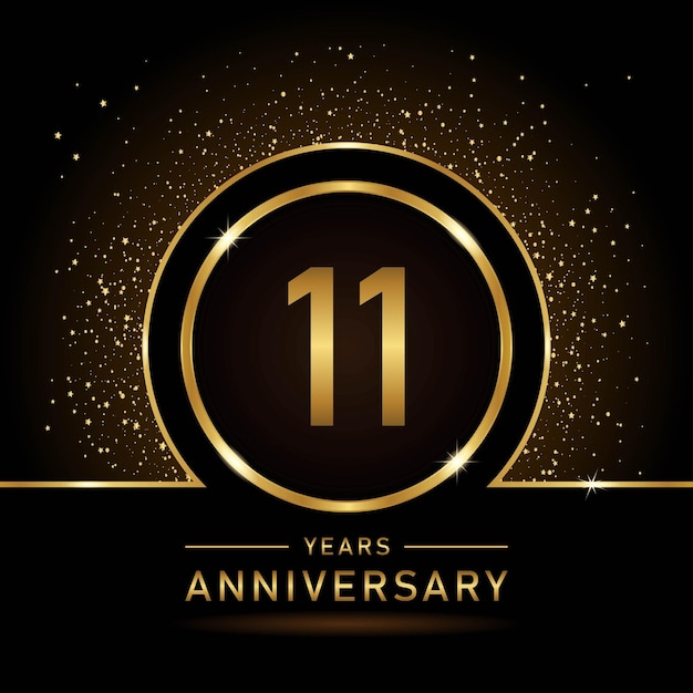 11th Anniversary Gold color template design for birthday event Vector Template