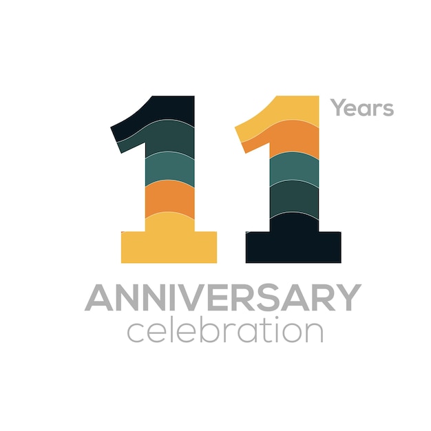 11th Anniversary Logo Design, Number 11 Icon Vector Template.Minimalist Colour Palettes.