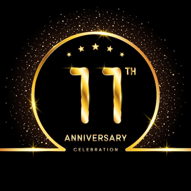 11th Anniversary Logotype Golden anniversary logo design with golden number Logo Vector Template