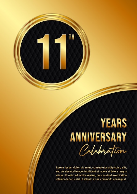 11th Anniversary Luxury logo design with golden ring Handwritten style text Logo Vector Template