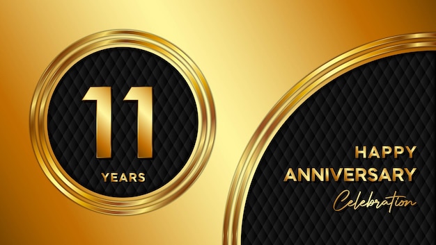 11th anniversary template design with golden texture and number for anniversary celebration event