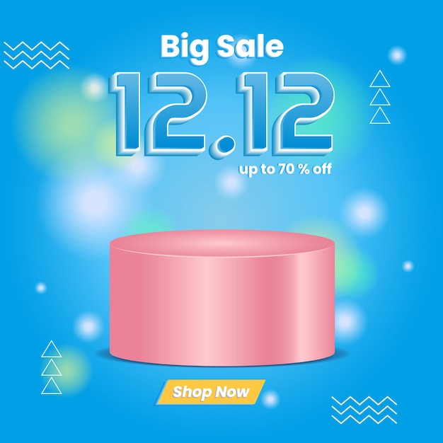 12 12 big sale promotion design. with text effect, and pink podium. modern and minimal style