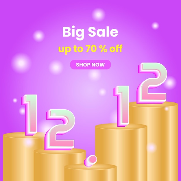 12 12 sale promotion design template. with purple background and golden podium