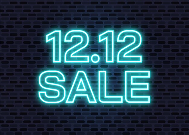 12.12 Shopping Sale Banner Background. 12 December Sale Poster or Flyer Template in Glowing Neon Effect. Vector Illustration